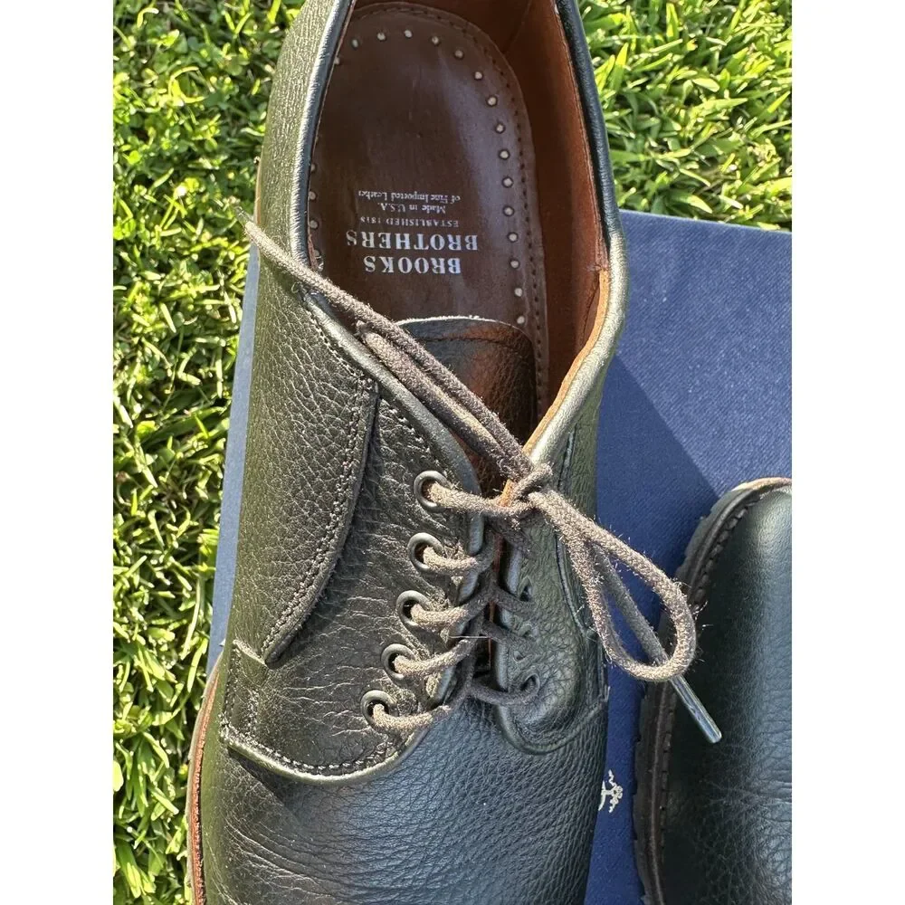 Brooks Brothers Men’s 11 E Black Pebble Leather Derby Shoes Made in USA Lug Sole